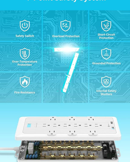 4000 Joules Power Strip Surge Protector, 15 FT Heavy Duty Extension Cord (1875W/15A), 12 Widely Spaced AC Outlets, Overload Protection, Wall Mount, ETL Listed, Ideal for Home, Dorm Essentials, White