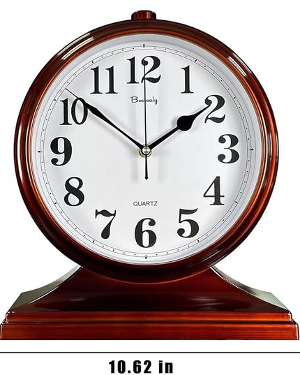 Beesealy Desk Clock for Table Decor,Retro Mantel Clock Battery Operated for Fireplace Mantel, Living Room,Bedroom,Office,Desktop Decoration (Brown)