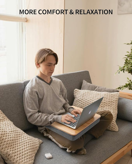 ZEAPTAC Lap Desk with Pillow Cushion, Portable Laptop Bed Desk, Fits up to 15.6 inch Laptop, Lap Stand for Bed & Couch & Carpet, Book Tablet/Drawing Board - Light Brown Wood