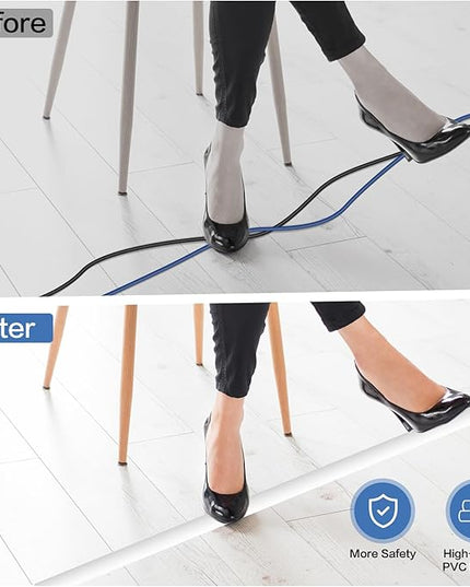 Floor Cord Cover Self Adhesive Cord Hider Floor Extension Cord Covers for Floor Power Cord Protector Cable Management Prevent Cable Trips Cable Cavity 0.59" W x 0.31" H (White, 3.3Ft)