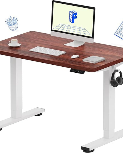 FLEXISPOT EN1 One-Piece Standing Desk with 1-Inch Thick Seamless Desktop, 40"x24" Electric Height Adjustable Desk for Home Office, Multi-Monitor Setups & Easy Assembly, Mahogany