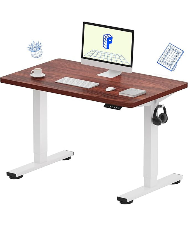FLEXISPOT EN1 One-Piece Standing Desk with 1-Inch Thick Seamless Desktop, 40"x24" Electric Height Adjustable Desk for Home Office, Multi-Monitor Setups & Easy Assembly, Mahogany