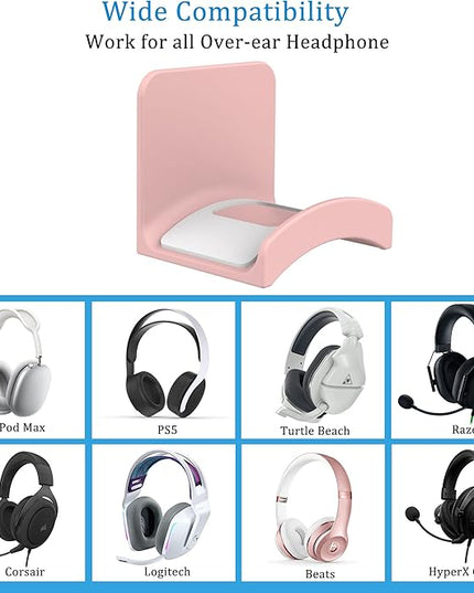 SOKUSIN Headphone Stand Headset Holder - Adhesive Gaming Earphones Hanger, Universal Desk Wall Mount Hook for All Headphone/Controller, Compatible with Beats, AirPods Max,Sony, JBL (Pink-2Pack)