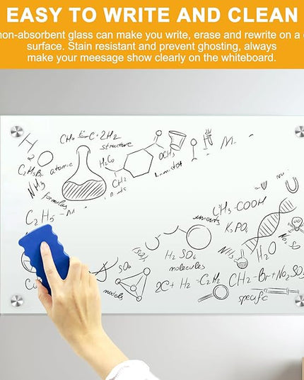H-Qprobd Glass White Board for Wall Dry Erase Board 36" x 24" (2pcs) Magnetic Presentation Whiteboard for Home, Office and School