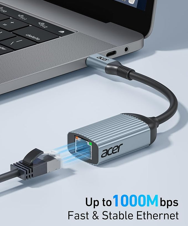 Acer USB C to Ethernet Adapter, Plug and Play RJ45 to Type C Network Dongle(Thunderbolt 3/4 Compatible), 1Gbps Aluminum USB-C LAN Adapter for Laptop, MacBook Pro/Air, iPad Pro, iPhone 15/16, Dell XPS