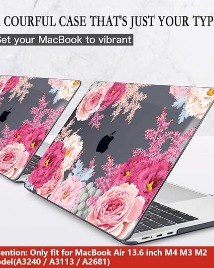 CISSOOK Laptop Cover, Hard Shell Case with Keyboard Cover for MacBook Air 13.6 inch M3 A3113 & M2 A2681, Gorgeous Flowers