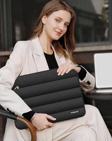 MOSISO 15-15.6 inch Laptop Case, 16 inch Puffy Laptop Sleeve Compatible with MacBook Pro 16, HP Dell ASUS Acer Toshiba Lenovo Notebook Computer, Polyester Horizontal Bag with Small Case, Black