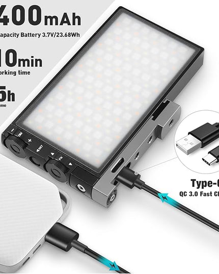 Pixel G1s RGB Video Light with APP Control, 12W 6400mAh 210 Minutes Rechargeable Battery LED Camera Light, 10 Common Lighting Effects, CRI≥97 2500-8500K LED Video Light with Aluminum Alloy Body