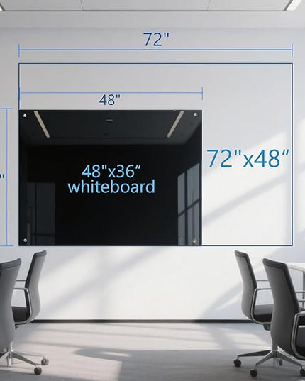 Black Glass Dry Erase Board - 72"X48" Magnetic Blackboard Large Frameless Whiteboard Clear Glass Wlack Boards with Super Strong Magnets, Wall Mounted for Office, School and Home