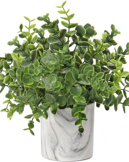 Hollyone Faux Plants Indoor Artificial Mini Potted Plants Plastic Green Plant Small Fake Plants Eucalyptus Decor in Pots for Home Table Room Bathroom Decor