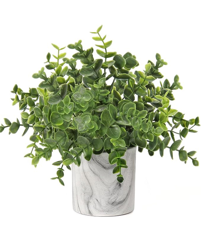 Hollyone Faux Plants Indoor Artificial Mini Potted Plants Plastic Green Plant Small Fake Plants Eucalyptus Decor in Pots for Home Table Room Bathroom Decor