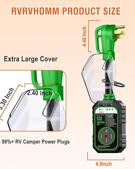 18000J RV Surge Protector 50 Amp Flag Design - Upgraded Power Surges Voltage Protection Circuit Analyzer IP68 Waterproof Cover for 50A RVS Camper Trailer Must Haves (50Amp, Green)