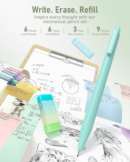 Four Candies 39 PCS Aesthetic School Supplies with Cute Pen Case, 12 Pastel Highlighters, 5 Black Ink Gel Pens, 6 Mechanical Pencils Set for Students Stationary College Essentials (Green)