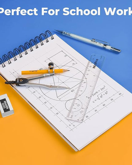 Nicpro 22 PCS Compass Geometry Tools with Case, Drafting Tools Geometry Set with Swing Arm Protractor, Rulers, Metal Compass, Square Set, Mechanical Pencil, Back to School Supplies for Students
