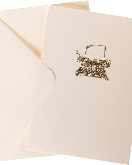 Graphique Typewriter Cards, Pack of 10 Cards with Envelopes, All Occasion Greetings, Blank Inside, Gold Foil Embossing, La Petite Press Collection Boxed Set, 3.25" x 4.75"