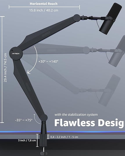 IXTECH Microphone Boom Arm Mic Arm for Blue Yeti Shure Sm7b Hyperx QuadCast Rode At2020 and Fifine Mic Stand for Gaming Podcasting and Streaming CAPTAIN Model