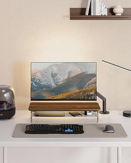 Fenge Acrylic Monitor Stand Riser, 23.6 Inches Monitor Stand with Metal Storage, 2 Tier Acrylic Computer Riser for Desk, Clear Laptop Stand for PC, Laptop, Printer, TV