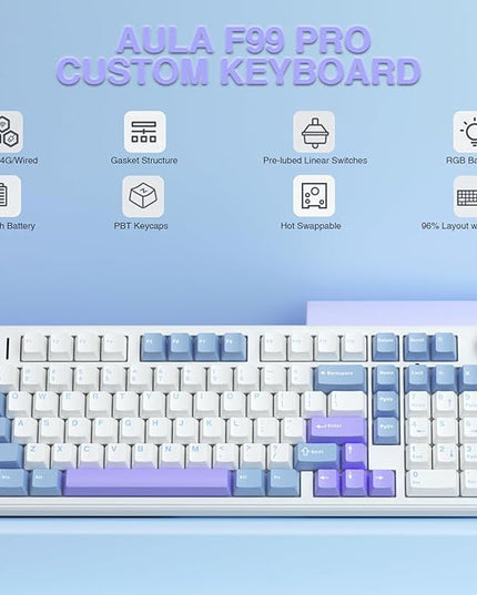 AULA F99 Pro Wireless Mechanical Keyboard with Knob,Creamy Sound,Tri-Mode BT5.0/USB-C/2.4GHz Hot Swappable Keyboard,Gasket Structure,RGB Backlit Computer Gaming Keyboards