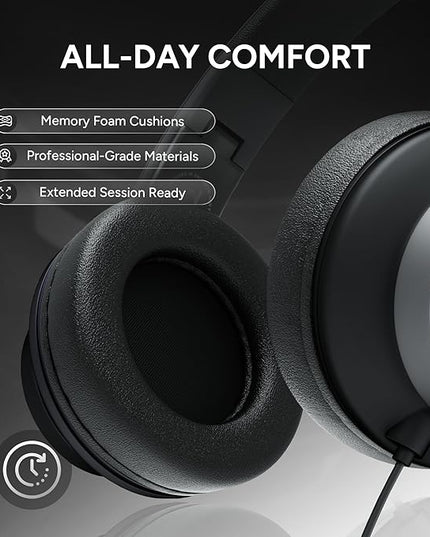 ARTIX CL750 Over Ear Headphones Wired with Mic & Volume Control, Audio with 100% Noise Cancelling Computer Wired, Plug in for Laptop, Dj Corded Studio Headphones