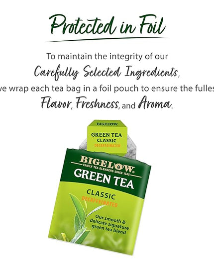 Bigelow Tea Classic Green Tea, Decaffeinated Tea, Decaf Green Tea, Count Box (Pack of 6), 120 Total Tea Bags