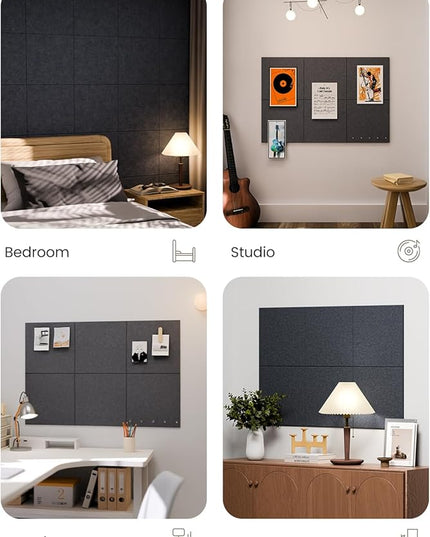 Fluxynara Large Felt Bulletin Board 36" x 24" Cork Board Alternative-6 Pack with 40 Safe Removable Adhesive Tabs, Cork Boards for Walls for Home Office Classroom Pin Board - Deep Charcoal Blue