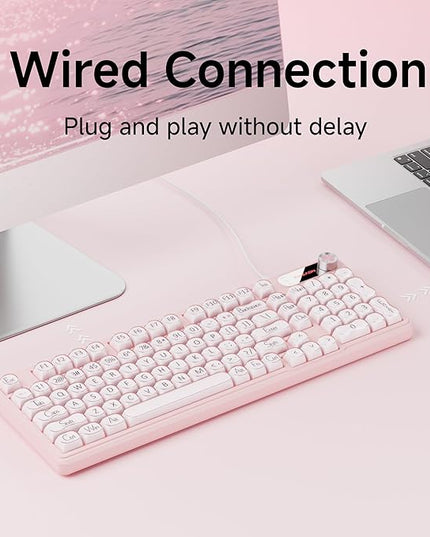 V102 Wired Keyboard, 98 Keys Creamy Gaming Keyboard with Number Pad, Display Screen & Media Knob RGB Silent Wired Cute Computer Keyboard for Laptop PC Gamer - Pink