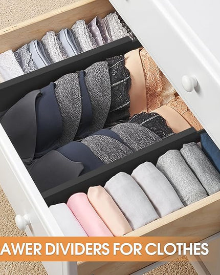 Bamboo Drawer Dividers Organizers, Kitchen Drawer Organizer, Adjustable Drawer Divider for Clothes, Kitchen, Dresser, Bedroom, Bathroom and Office, 4-Pack (Black, 12-17 IN)