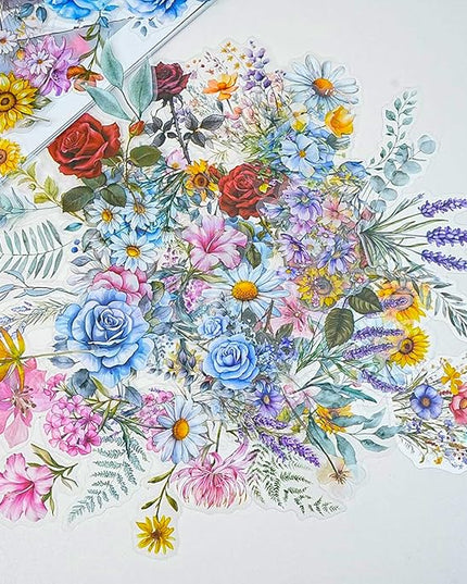 100 Pcs Natural Flower Stickers for Scrapbooking Junk Journal Notebook Planner Card Making Collage Envelope Water Bottle Phone Case Craft, Rose, Daisy, Lavender, Sunflower, Wildflower Stickers