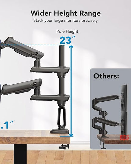 HUANUO Dual Monitor Arm for 13-49" Ultrawide Screens up to 40 lbs, Heavy Duty Aluminum Extra Tall Monitor Desk Mount, Vertical Stacked Fully Adjustable Dual Monitor Mount, Max VESA 100x100