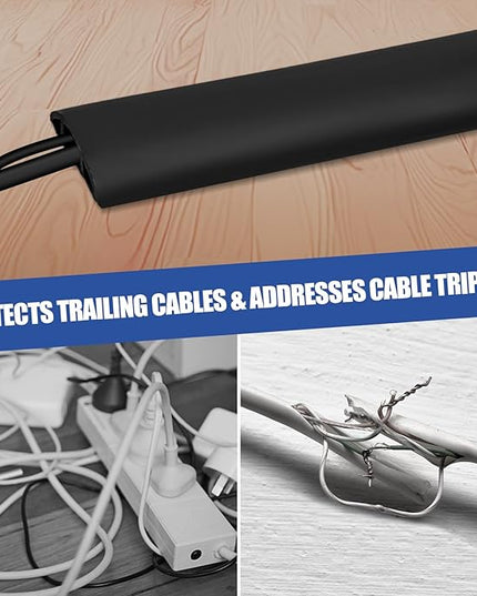 Floor Cord Cover Self Adhesive Cord Hider,20FT Cable Management, Extension Strip Protector for Wires, Prevent Cable Trips for Offices, Gyms, Exhibitions Cavity:0.39"(W) x 0.27"(H) Black