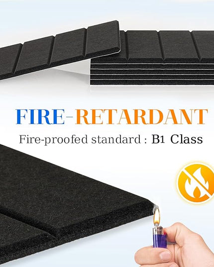DOLLAR BOSS Felt Cork Board Tiles, 6 Packs 12" x 12" 1/2" Thick Bulletin Board Adhesive Acoustic Panels Soundproof Corkboards for Walls with 60 Pushpins for Home Office Kitchen School, Black Stripe