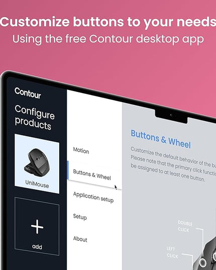 Contour Unimouse Ergonomic Vertical Mouse Adjustable 35°-70° Tilt Angle, 6 Programmable Buttons for Productivity, Customizable Thumb Rest for Wrist Pain Relief | Plug & Play Mac/PC - Wireless - Left
