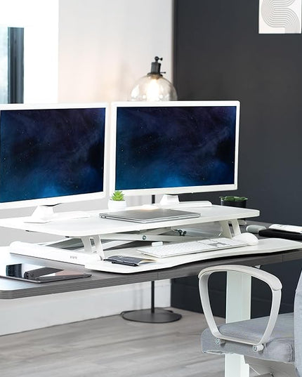 VIVO 36 inch Desk Converter, K Series, Height Adjustable Sit to Stand Riser, Dual Monitor and Laptop Workstation with Wide Keyboard Tray, White, DESK-V036KW