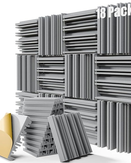 18 Pack Sound Proof Foam Panels for Walls, 12" x 12" x 2" Self-Adhesive Acoustic Panels, High-Density Soundproof Wall Panels for Studio Home and Ceilings (Gray)