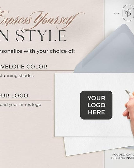 Personalized Logo Stationery, Your Brand, Your Style, Customized Business Cards Business Correspondence, Professional Note Cards & Envelopes, 4.25 x 5.5 or 5x7 inches Card Set - Your Logo FOLDED Cards
