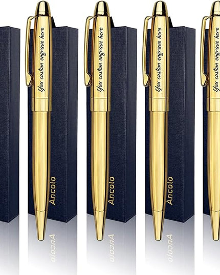 Ancolo Personalized Retractable Ballpoint Pens Stainless Steel Fancy Pens Engraved with Your Name Logo or Message, Phone Number Black ink Perfect for Bank, Office, Hotel 5 Pcs/Pack