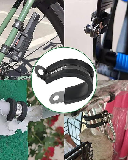 OURU 30pcs 1/8 Inch Stainless Steel Cable Clamps,Rubber Coated Cushioned Insulated Cable Clamp,Automotive Cable Wire Clamps,Pipe Clamps,Metal Clamp for Tube,Lines,Wire Cord Installation(Black,3mm)