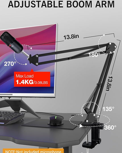 SoloCast Boom Arm Mic Stand, Adjustable Suspension Boom Scissor Arm Stand Compatible with HyperX SoloCast 2 & 1 Gaming Microphone by SUNMON