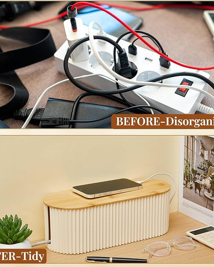 Marsui 2 Pcs Beige Cable Management Organizer Box for Hiding Wires, Home Office Desk Floor Cord Organizer, 11.8 x 5.1 x 4.3 Inch Cord Strip Protect Holder Wire Storage