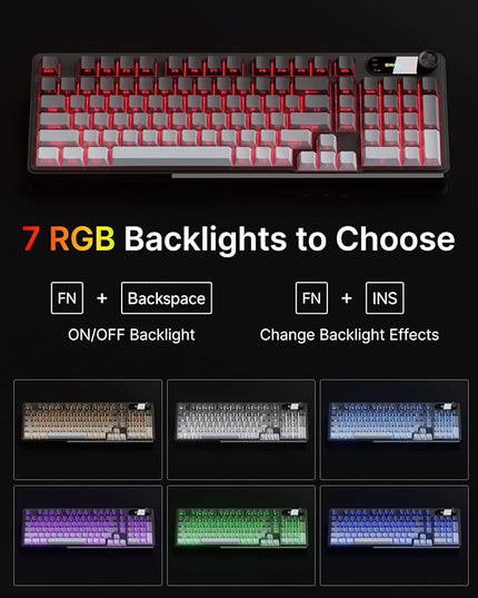 V102 Wired Keyboard, 98 Keys Creamy Gaming Keyboard with Number Pad, Display Screen & Media Knob RGB Silent Wired Cute Computer Keyboard for Laptop PC Gamer-Gradient Black
