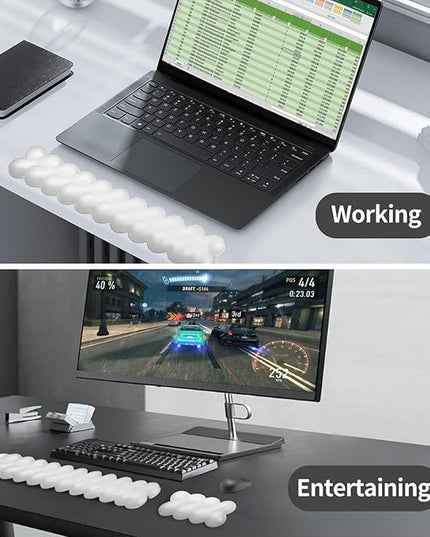 Wrist Rest for Keyboard and Mouse, Upgrade Enlarge Mouse Pad Wrist Rest, Ergonomic Memory Foam, Non-Slip Base for Computer Gaming & Office Work, 2 Piece Set, Clouds White (17.71x3.15+6.29x3.15 inch)