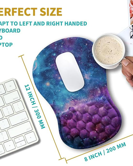Hokafenle Ergonomic Mouse Pad Wrist Support, Wrist Rest Mousepad for Carpal Tunnel Pain Relief with Integrated Memory Foam Slope Massage Bulge (11.8x7.9 inch,Galaxy Nebula Space