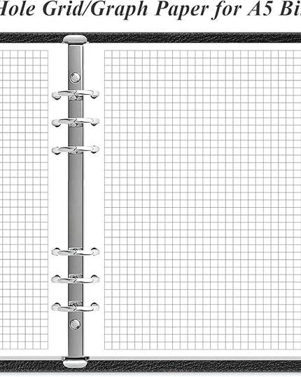 A5 Grid Refill Paper, 6-Hole Graph Paper, 100Sheets / 200Pages Loose-Leaf Grid Paper, 100gsm White Paper, 5.8" x 8.3 "
