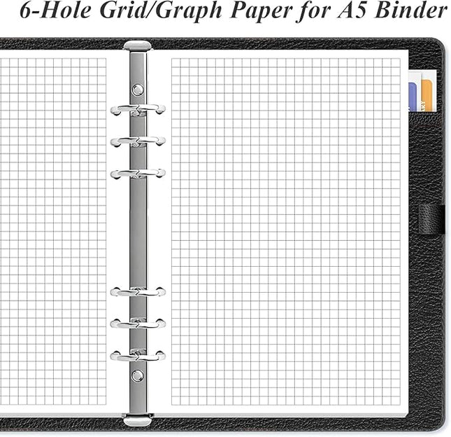 A5 Grid Refill Paper, 6-Hole Graph Paper, 100Sheets / 200Pages Loose-Leaf Grid Paper, 100gsm White Paper, 5.8" x 8.3 "