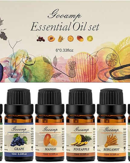 Essential Oils Set-Top 6 Organic Blends for Diffusers, Candle Making, Aromatherapy, Humidifiers, Gifts - Grape,Lemon,Mango,Bergamot,Plneapple,Peach(6X10ML)