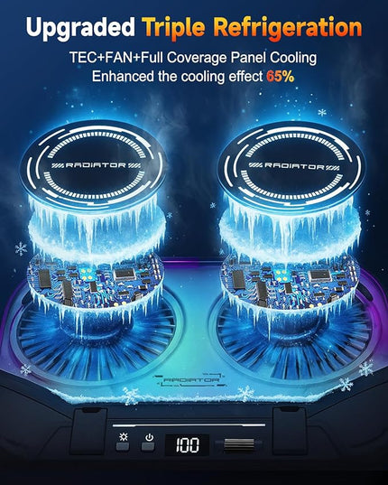 2026 Upgraded Laptop Cooling Pad with Dual TEC Cooler, Gaming Laptop Cooler, 2 Powerful Turbo Fans, Fast Cooling Laptop 12-21in, 5 Height Stands, 100 Gear Speed Adjust, LCD Screen, RGB, Phone Holder