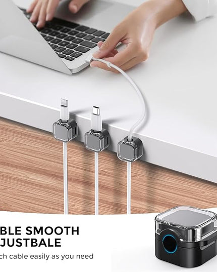AhaStyle Magnetic Cable Organizer [1s Lock] 6 Pack Cord Cable Holders Clips Strong Adhesive Cable Cord Keeper [Smooth Adjustable] Hide Wire Cord Organizer for Nightstand Kitchen Car Office (Black)