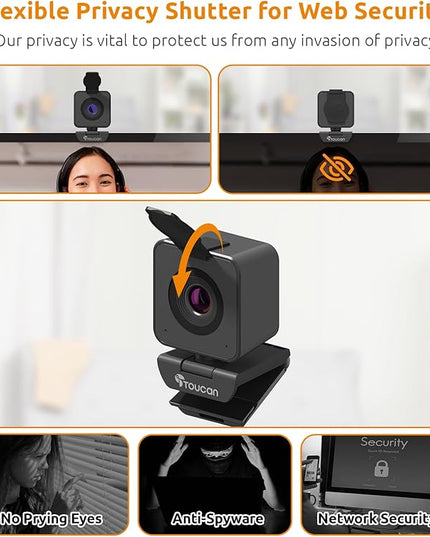 TOUCAN 1080P HD Webcam with Built-in Noise-Cancelling Mic & Privacy Shutter – Wide 90° Angle, Plug & Play USB Video Camera for Video Calls, Streaming, Home Office & Online Classes