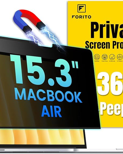 F FORITO Magnetic Privacy Screen Protector Compatible with MacBook Air 15.3 inch (2023-2025, M2, M3, M4), Removable 360° Anti Peeping Anti Blue Light Anti Glare Laptop Privacy Screen Shield