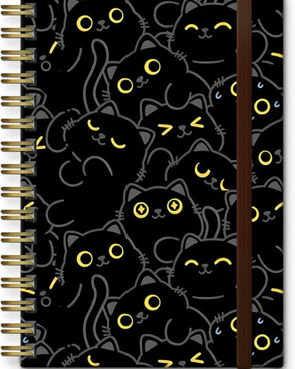 Cute Spiral Journal Notebook,A5 Hardcover Lined Journals for Women Girl 6 x 8.3 in,120 Pages Thick Paper,Cute College Ruled Writing Notebook for Gifts Office Work School (Cute Black Cat)